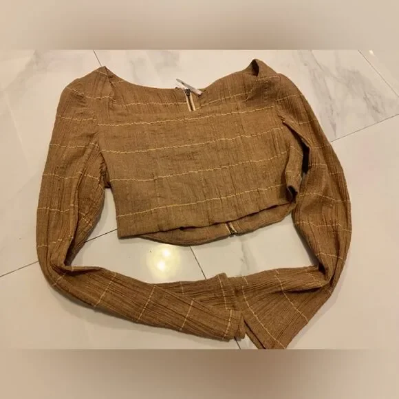 Free people brown long sleeve crop top #3 - Picture 6 of 7